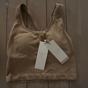 Calla Ribbed Sports Bralette in Tan